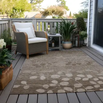5' X 8' Taupe And Beige Floral Washable Indoor Outdoor Area Rug