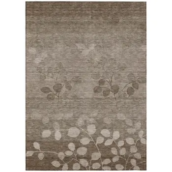 5' X 8' Taupe And Beige Floral Washable Indoor Outdoor Area Rug