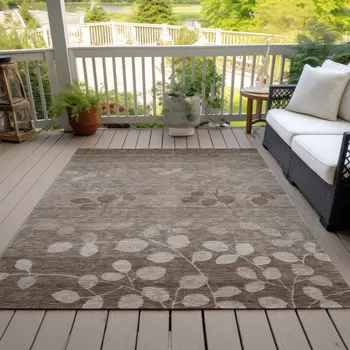 5' X 8' Taupe And Beige Floral Washable Indoor Outdoor Area Rug