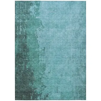 8' X 10' Teal Blue And Aqua Abstract Washable Indoor Outdoor Area Rug