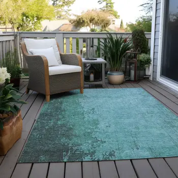 8' X 10' Teal Blue And Aqua Abstract Washable Indoor Outdoor Area Rug