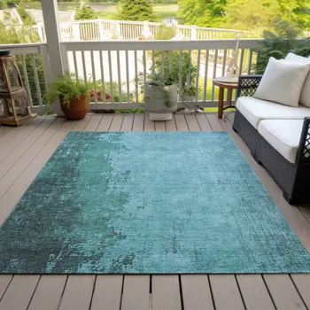 8' X 10' Teal Blue And Aqua Abstract Washable Indoor Outdoor Area Rug