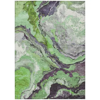 3' X 5' Green And Charcoal Abstract Washable Indoor Outdoor Area Rug