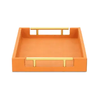16" Orange And Gold Faux Shagreen Handmade Serving Tray With Handles