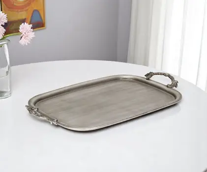19" Silver Cast Iron Handmade Vanity Tray With Handles