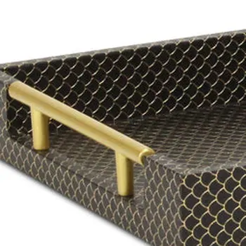 16" Black And Gold Geometric Print Handmade Serving Tray