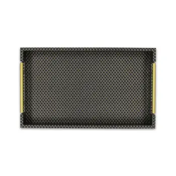 16" Black And Gold Geometric Print Handmade Serving Tray
