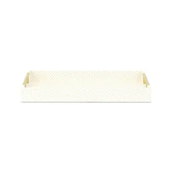 16" Ivory And Gold Geometric Print Handmade Serving Tray With Handles