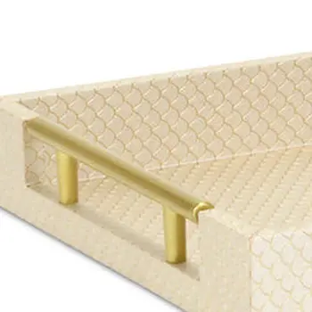 16" Champagne And Gold Geometric Print Handmade Serving Tray With Handles