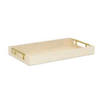 16" Champagne And Gold Geometric Print Handmade Serving Tray With Handles