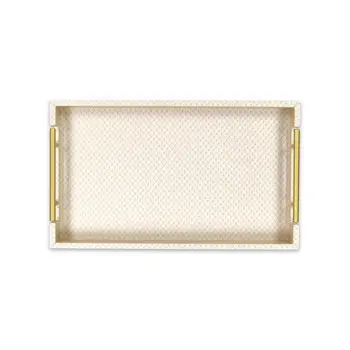 16" Champagne And Gold Geometric Print Handmade Serving Tray With Handles