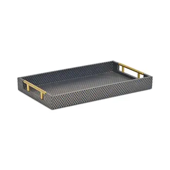 16" Blue And Gold Geometric Handmade Serving Tray