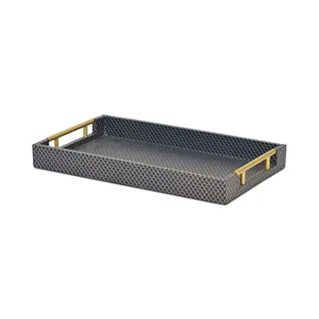 16" Blue And Gold Geometric Handmade Serving Tray