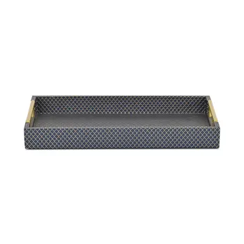 16" Blue And Gold Geometric Handmade Serving Tray