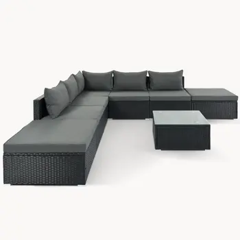 Two Piece Outdoor Gray Wicker Sectional Seating Group with Gray Cushions