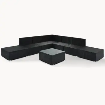 Two Piece Outdoor Gray Wicker Sectional Seating Group with Gray Cushions