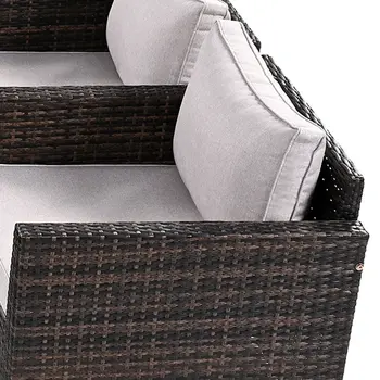 Two Piece Outdoor Beige Wicker Sectional Seating Group with Beige Cushions