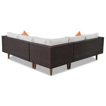 Two Piece Outdoor Beige Wicker Sectional Seating Group with Beige Cushions