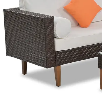 Two Piece Outdoor Beige Wicker Sectional Seating Group with Beige Cushions