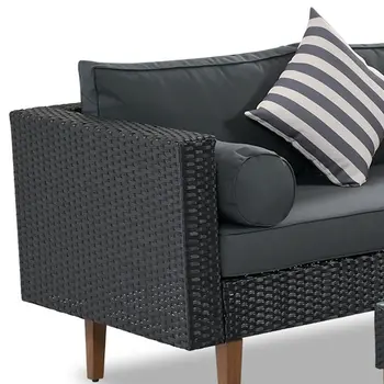 Two Piece Outdoor Black Wicker Sectional Seating Group with Black Cushions