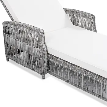 78" Beige Metal Outdoor Chaise Lounge with Beige Cushion