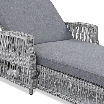 78" Gray Metal Outdoor Chaise Lounge with Gray Cushion