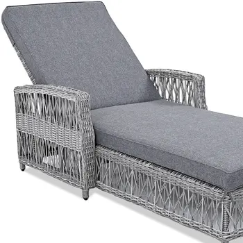 78" Gray Metal Outdoor Chaise Lounge with Gray Cushion