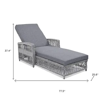 78" Gray Metal Outdoor Chaise Lounge with Gray Cushion