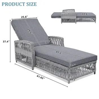 78" Gray Metal Outdoor Chaise Lounge with Gray Cushion