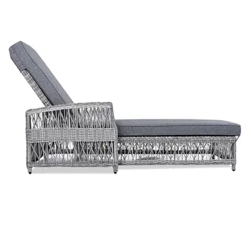 78" Gray Metal Outdoor Chaise Lounge with Gray Cushion