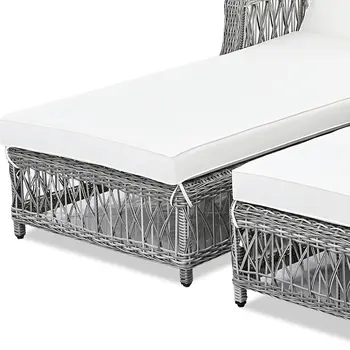 78" Beige Metal Outdoor Chaise Lounge with Beige Cushion