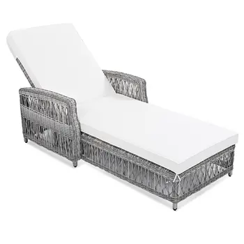 78" Beige Metal Outdoor Chaise Lounge with Beige Cushion