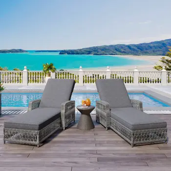 78" Gray Metal Outdoor Chaise Lounge with Gray Cushion