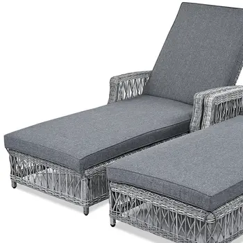 78" Gray Metal Outdoor Chaise Lounge with Gray Cushion