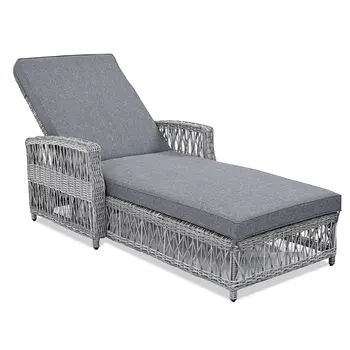 78" Gray Metal Outdoor Chaise Lounge with Gray Cushion