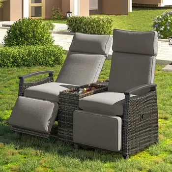 24" Brown Metal Outdoor Accent Chair with Storage with Brown Cushion
