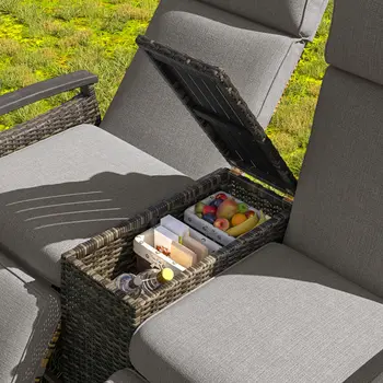24" Brown Metal Outdoor Accent Chair with Storage with Brown Cushion