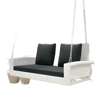 50" White Metal Outdoor Swing Chair with White Cushion