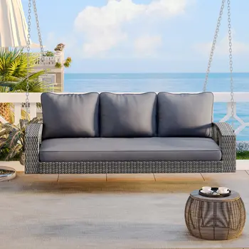 69" Gray Metal Outdoor Swing Chair with Gray Cushion