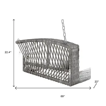 69" Gray Metal Outdoor Swing Chair with Gray Cushion