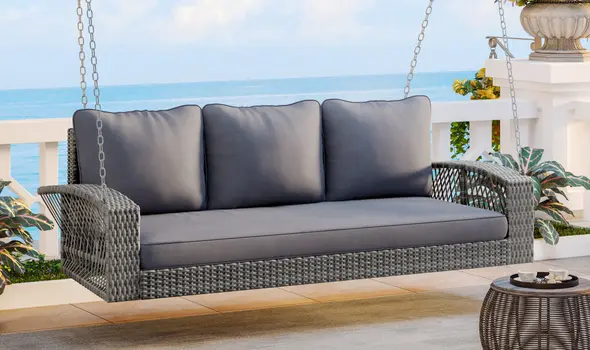 69" Gray Metal Outdoor Swing Chair with Gray Cushion