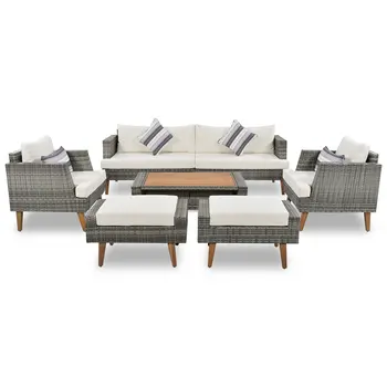 Four Piece Outdoor Gray Wicker Sofa Seating Group with Gray Cushions