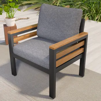 Three Piece Outdoor Gray Metal Sofa Seating Group with Gray Cushions