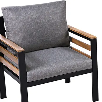 Three Piece Outdoor Gray Metal Sofa Seating Group with Gray Cushions