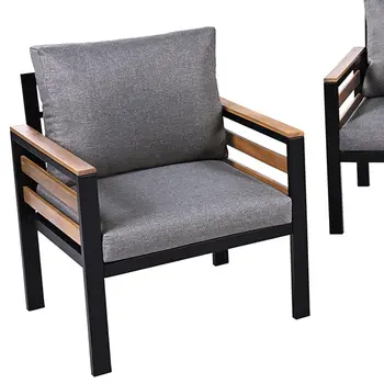 Three Piece Outdoor Gray Metal Sofa Seating Group with Gray Cushions