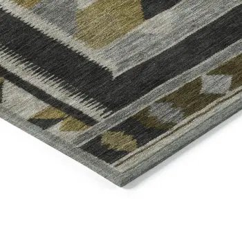 8' Chocolate Beige And Gray Round Tribal Washable Indoor Outdoor Area Rug