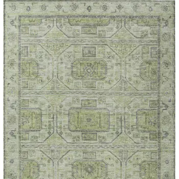 5' X 8' Artichoke Green And Gray Geometric Washable Indoor Outdoor Area Rug
