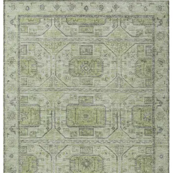 5' X 8' Artichoke Green And Gray Geometric Washable Indoor Outdoor Area Rug