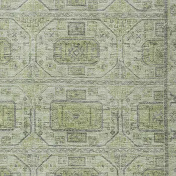 5' X 8' Artichoke Green And Gray Geometric Washable Indoor Outdoor Area Rug