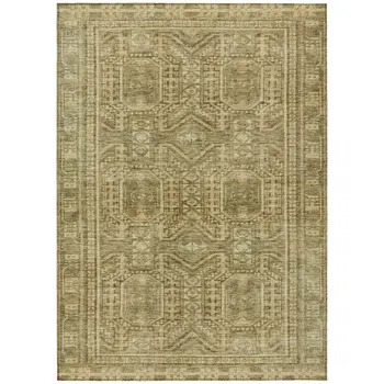 3' X 5' Khaki And Beige Geometric Washable Indoor Outdoor Area Rug